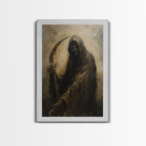 Haunting Grim Reaper with Scythe - Dark Halloween Nightmare Gothic Art Framed Canvas Print, Spooky Wall Decor — view 6