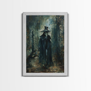 Ghostly Figure in Victorian Attire - Eerie Night Stalker Gothic Art Framed Canvas Print, Halloween Haunted House Decor — view 6