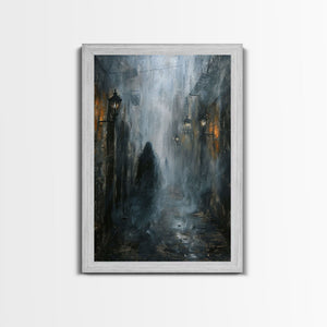 Misty Alley Canvas Print - Halloween Art, Spooky Home Decor, Dark Alley Wall Art, Ghost Art, Halloween Decor, Framed Canvas Print Creepy Art — view 6