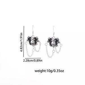 Halloween Alloy Heart Skull Earrings with Chain Detail — view 6