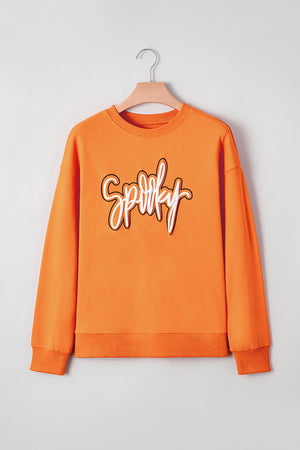 Grapefruit Orange Spooky Graphic Halloween Crew Neck Holiday Sweatshirt — view 7