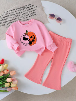Children's Halloween Graphic Sweatshirt and Flare Pants Set — view 1