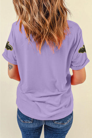 Wisteria Sequin Halloween Bat Patched Casual T Shirt — view 3