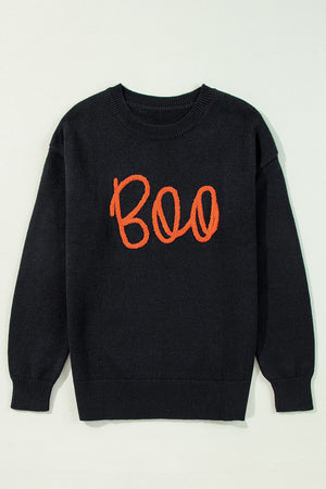 Halloween Boo Drop Shoulder Ribbed Trim Sweater — view 12