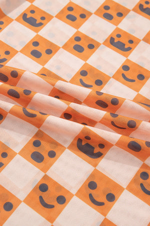 Halloween Checker Mock Neck Long Sleeve Blouse — view 5