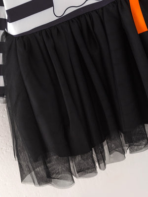 Fall Halloween Ghost Baby Girls Tutu Skirt Long Sleeve Stripe Dress — view 5