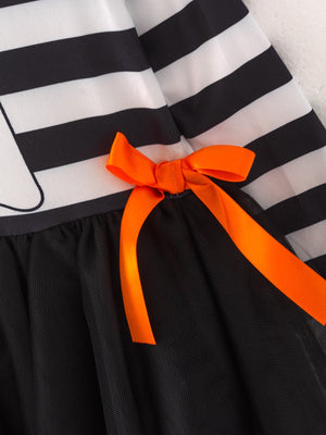 Fall Halloween Ghost Baby Girls Tutu Skirt Long Sleeve Stripe Dress — view 6