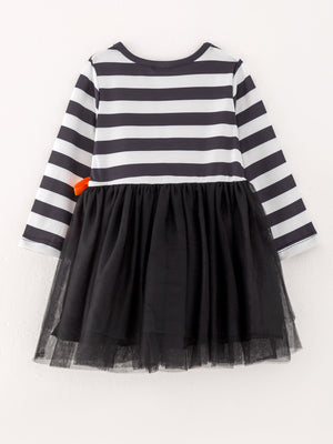 Fall Halloween Ghost Baby Girls Tutu Skirt Long Sleeve Stripe Dress — view 3