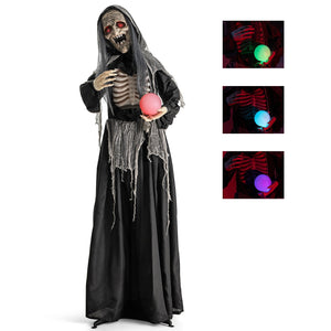 6ft Halloween Animatronics Standing Witch with Light Up Eyes and Magical Ball — view 3