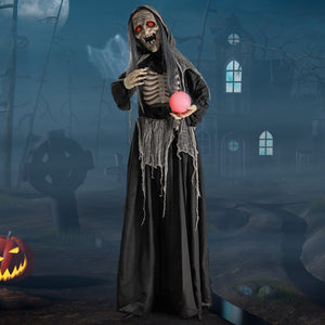 6ft Halloween Animatronics Standing Witch with Light Up Eyes and Magical Ball — view 5