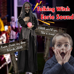 6ft Halloween Animatronics Standing Witch with Light Up Eyes and Magical Ball — view 7