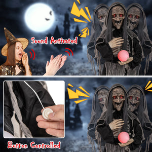 6ft Halloween Animatronics Standing Witch with Light Up Eyes and Magical Ball — view 8