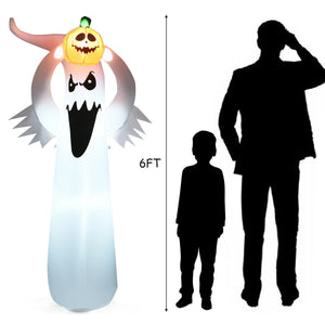 6 Feet Halloween Inflatable Blow Up Ghost with Pumpkin and LED Lights — view 5
