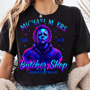 Halloween Neon Horror Characters Shirt - Glowing Horror T-Shirt, Spooky Neon Apparel — view 6