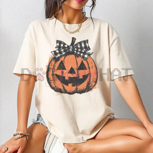 Comfort Colors® Jack o' Lantern Shirt – Preppy Coquette Halloween T-Shirt, Women's Pumpkin Bow Tee — view 6