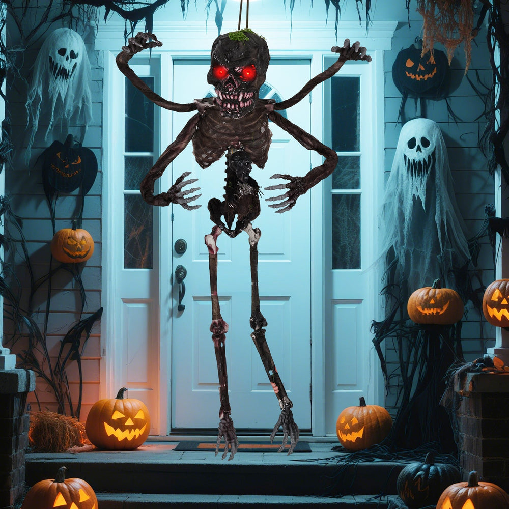 6 Feet Animated Halloween Decoration with 4 Arms Red LED-lit Eyes & Spooky Sounds
