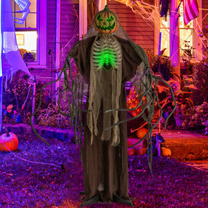 6 Feet Halloween Animatronics Light Up Talking Ghost Pumpkin with Glowing Ribs and Moving Head — view 1