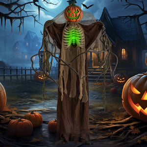 6 Feet Halloween Animatronics Light Up Talking Ghost Pumpkin with Glowing Ribs and Moving Head — view 5