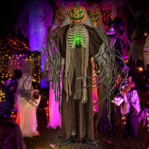 6 Feet Halloween Animatronics Light Up Talking Ghost Pumpkin with Glowing Ribs and Moving Head — view 6