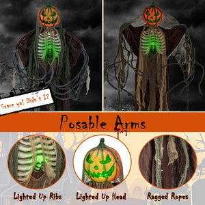 6 Feet Halloween Animatronics Light Up Talking Ghost Pumpkin with Glowing Ribs and Moving Head — view 7