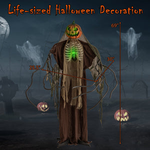 6 Feet Halloween Animatronics Light Up Talking Ghost Pumpkin with Glowing Ribs and Moving Head — view 4