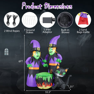 6 Ft Inflatable Halloween Witches with Cauldron & Black Cat — view 4