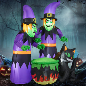 6 Ft Inflatable Halloween Witches with Cauldron & Black Cat — view 1