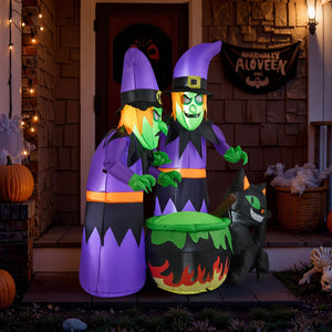 6 Ft Inflatable Halloween Witches with Cauldron & Black Cat — view 2