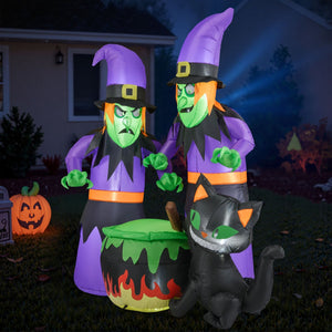 6 Ft Inflatable Halloween Witches with Cauldron & Black Cat — view 5
