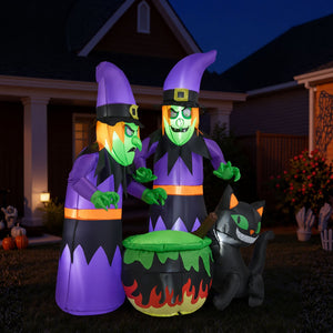 6 Ft Inflatable Halloween Witches with Cauldron & Black Cat — view 6
