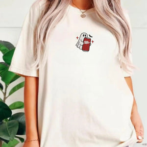 Embroidered Spooky Drink Comfort Colors T-Shirt – Halloween Barista Style Tee — view 4