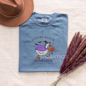 The Ghostly Goose Embroidered Comfort Colors® T-Shirt – Quirky Halloween Goose Tee — view 6