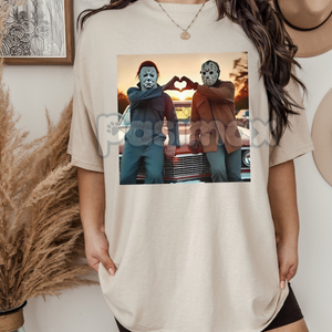 "Heart Hands But Make It Horror" T-Shirt - Funny Michael & Jason 90s Retro Meme Tee, Unisex Halloween Slasher Shirt — view 2