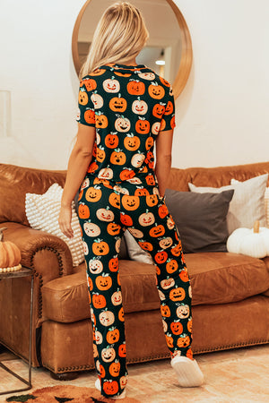 Orange Halloween Pattern Short Sleeve Shirt Pajama Set — view 6