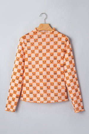 Halloween Checker Mock Neck Long Sleeve Blouse — view 2