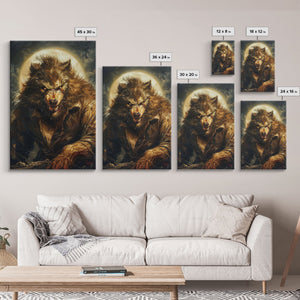 Ferocious Werewolf Under Full Moon Framed Canvas Print | Halloween Monster Art | Spooky Werewolf Decor for Home | Intense Werewolf Artwork — view 7