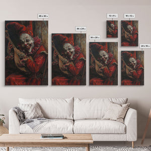 Sinister Clown with Blood-Stained Mandolin | Halloween Wall Art | Spooky Home Decor | Creepy Clown Mandolin Painting | Framed Canvas Print — view 7