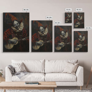 Creepy Clown Playing Guitar, Framed Canvas Print, Spooky Circus Art, Halloween Wall Decor, Horror Clown Illustration, Creepy Home Decor — view 7
