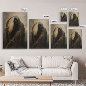 Haunting Grim Reaper with Scythe - Dark Halloween Nightmare Gothic Art Framed Canvas Print, Spooky Wall Decor — view 7