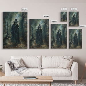 Ghostly Figure in Victorian Attire - Eerie Night Stalker Gothic Art Framed Canvas Print, Halloween Haunted House Decor — view 7