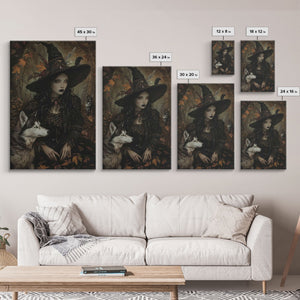 Witch with Wolves in Enchanted Forest - Dark Sorcery Mystical Art Framed Canvas Print, Halloween Gothic Decor — view 7