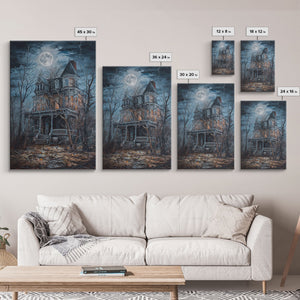 Abandoned House Under Moon Full Halloween Art, Spooky Mansion, Haunted Home, Creepy Decor, Gothic Artwork, Framed Canvas Print — view 7