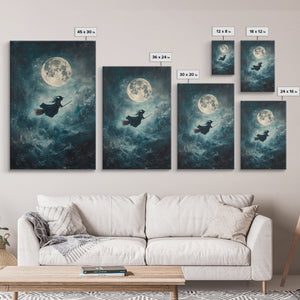 Witchy Decor, Witch Wall Art, Witch Riding a Broom Under a Full Moon, Witch Painting, Framed Canvas Print, Witchy Wall Art, Halloween Decor — view 7