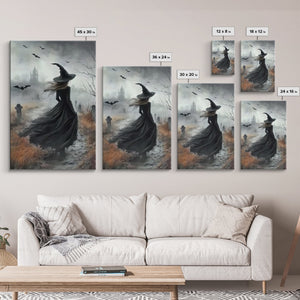 Gothic Oil Painting Print Of a Witch in a Grave Yard, Framed Canvas Print, Dark Academia, Gothic Art, Goth Decor, Halloween Wall Art — view 7