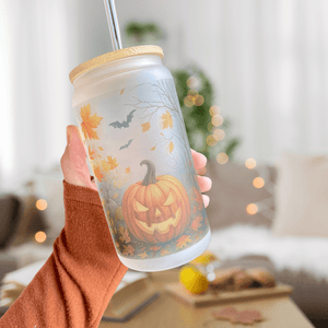 Halloween Frosted Pumpkin Iced Coffee Cup – Fall Glass Tumbler Gift — view 2