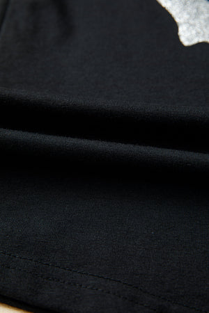 Black Glitter Ghost Pattern Crew Neck Halloween T Shirt — view 15