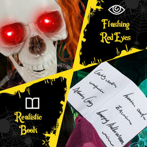 6 Feet Halloween Animatronic Standing Girl Holding Book with Sound-Activated Light-up Eyes and Moving Arms & Head — view 7