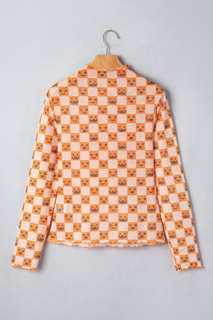 Halloween Checker Mock Neck Long Sleeve Blouse — view 3