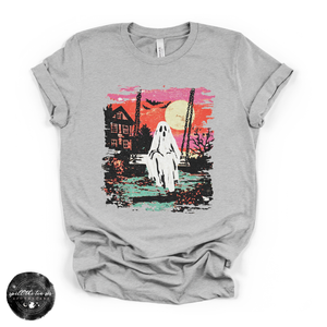 Ghost Sunset Tee | Retro Halloween Ghost Graphic T-Shirt — view 2