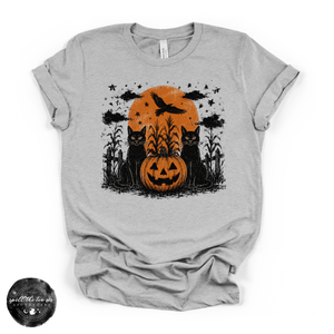 Black Cats & Jack O'Lanterns Tee | Vintage Halloween Graphic T-Shirt — view 1